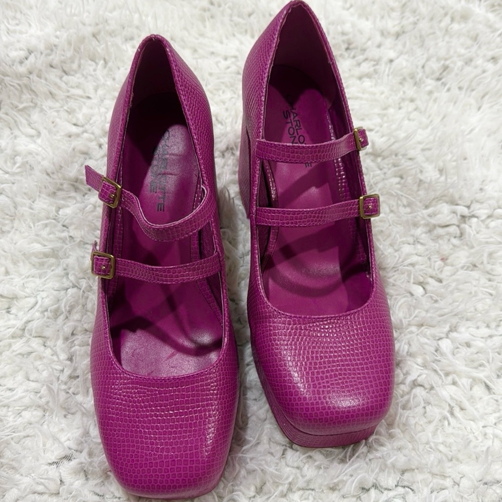 Women's Charlotte Stone Purple Mary Jane Platform Shoes - Picture 3 of 5
